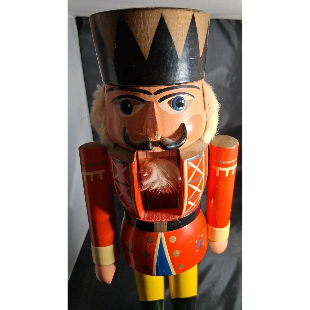 Vintage Wooden Nutcracker Soldier Red Yellow Holiday Christmas Decor 13.5 Inch